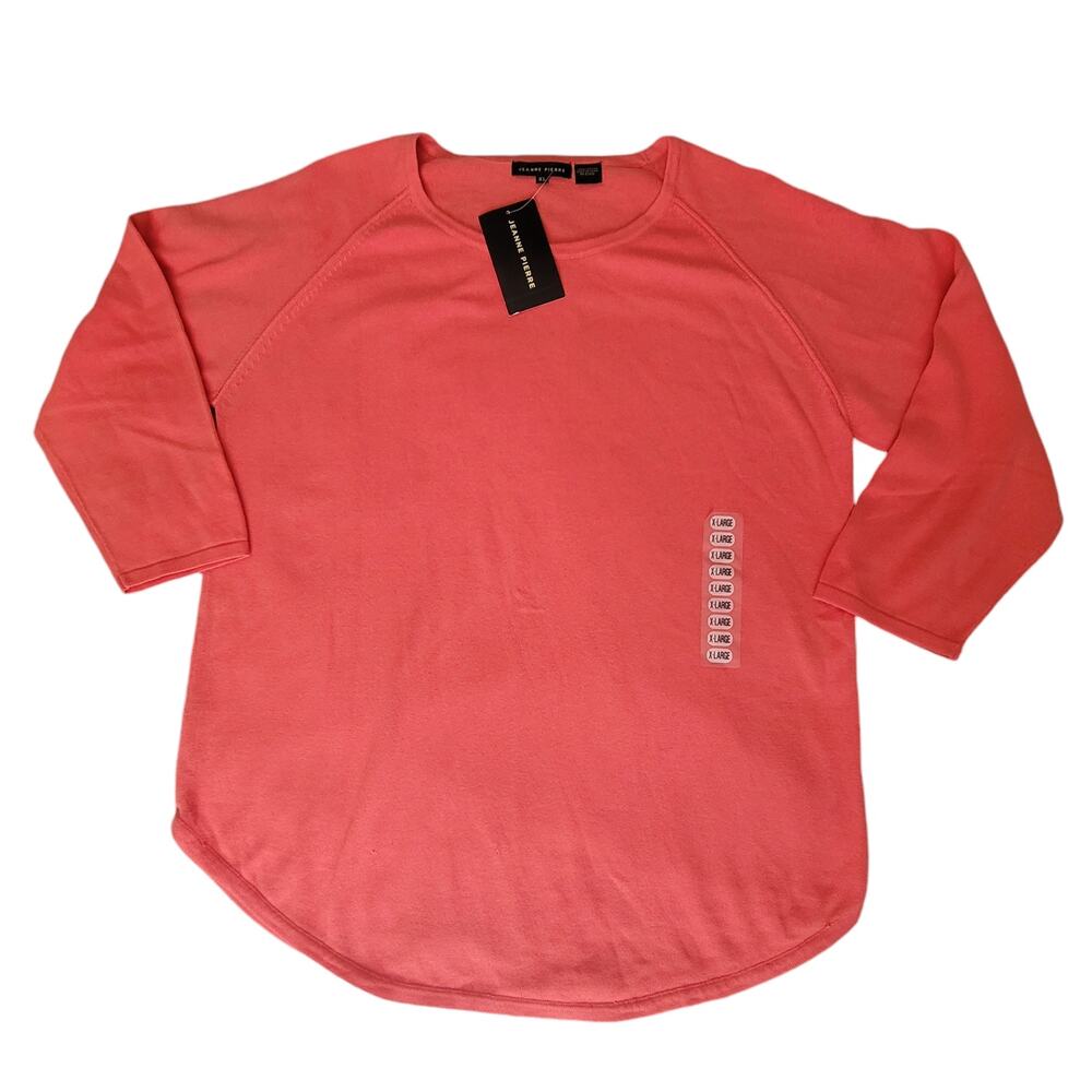 Jeanne Pierre Hibiscus Cotton 3/4 Sleeve Oversized Sweater Women's Size Xl